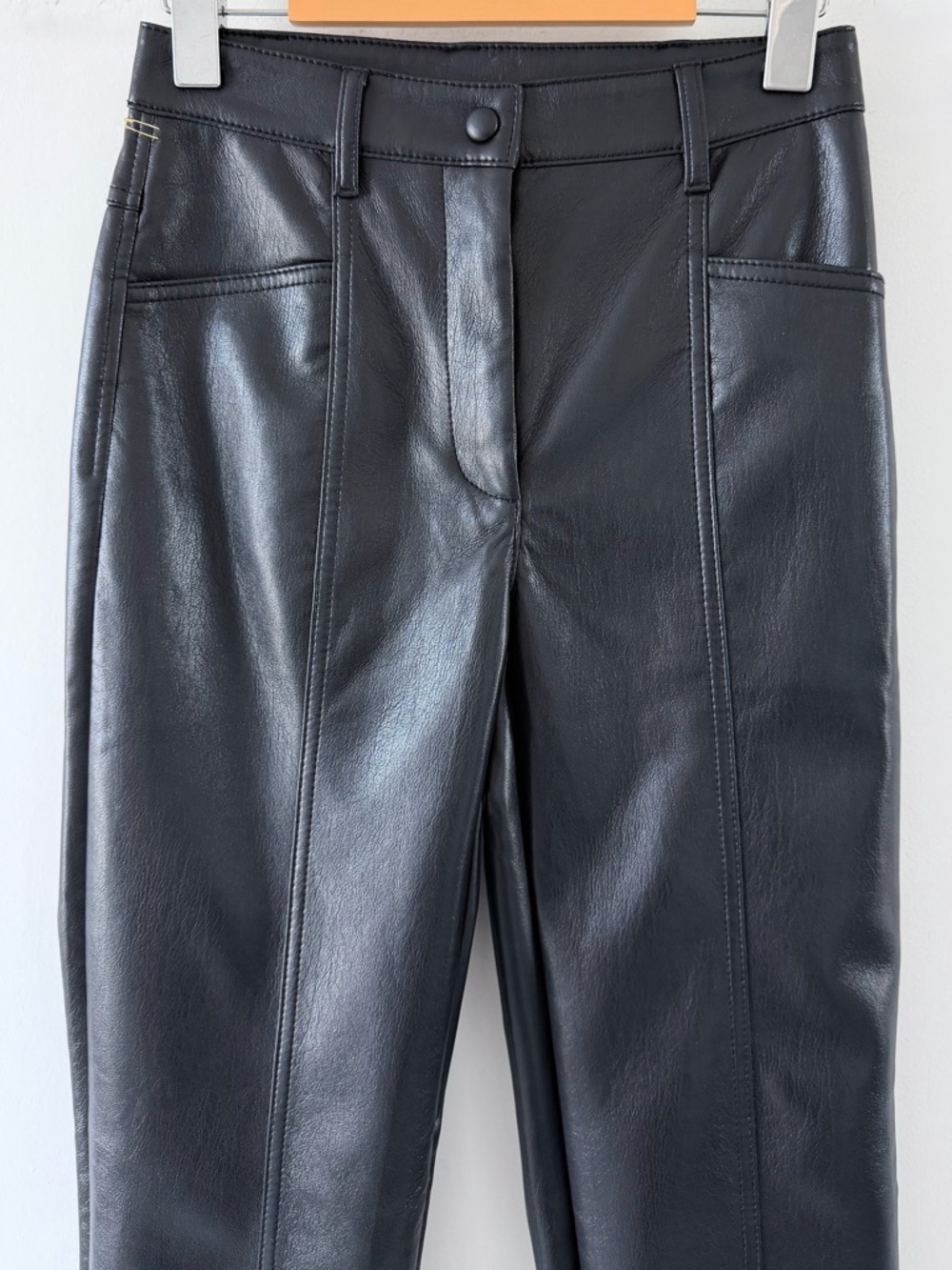 Aritzia Wilfred Rebel Vegan Leather Pants Black High Rise Straight Leg Size 0 - Picture 5 of 16